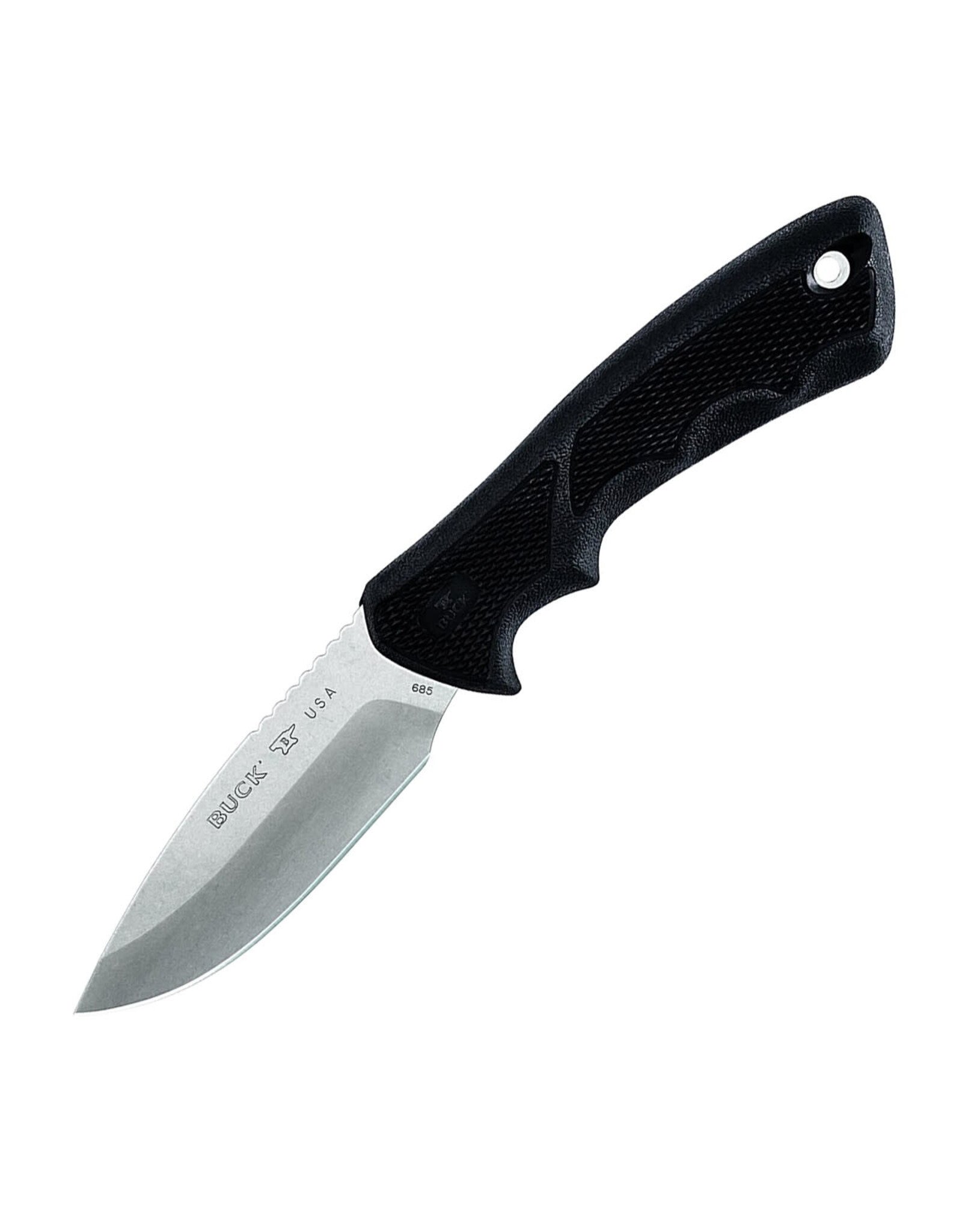 Buck Knives Buck 685 BuckLite MAX II Large Hunting Knife 4" Plain Blade, Black Rubberized Handles, Polyester Sheath - 11559
