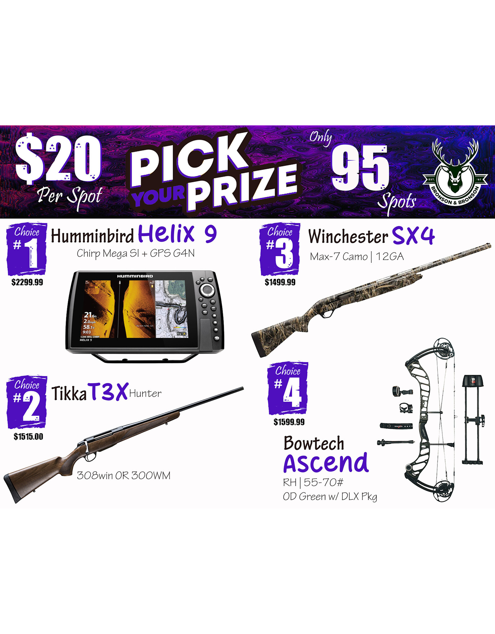 DRAW #1870 - Pick Your Prize - Humminbird, Tikka, Winchester OR Bowtech!