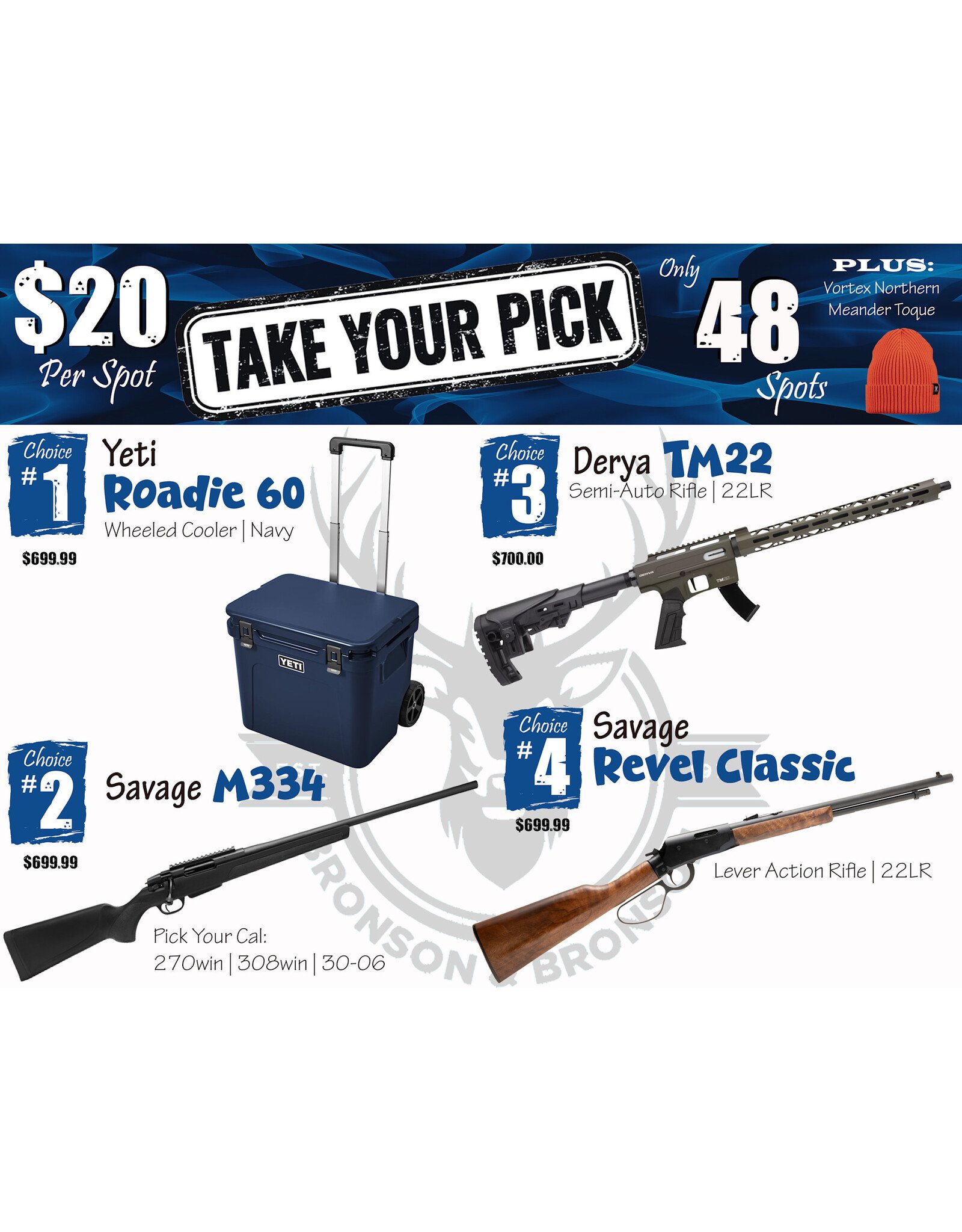 DRAW #1871 - Take Your Pick - Yeti, Savage M334, Derya OR Savage Revel!