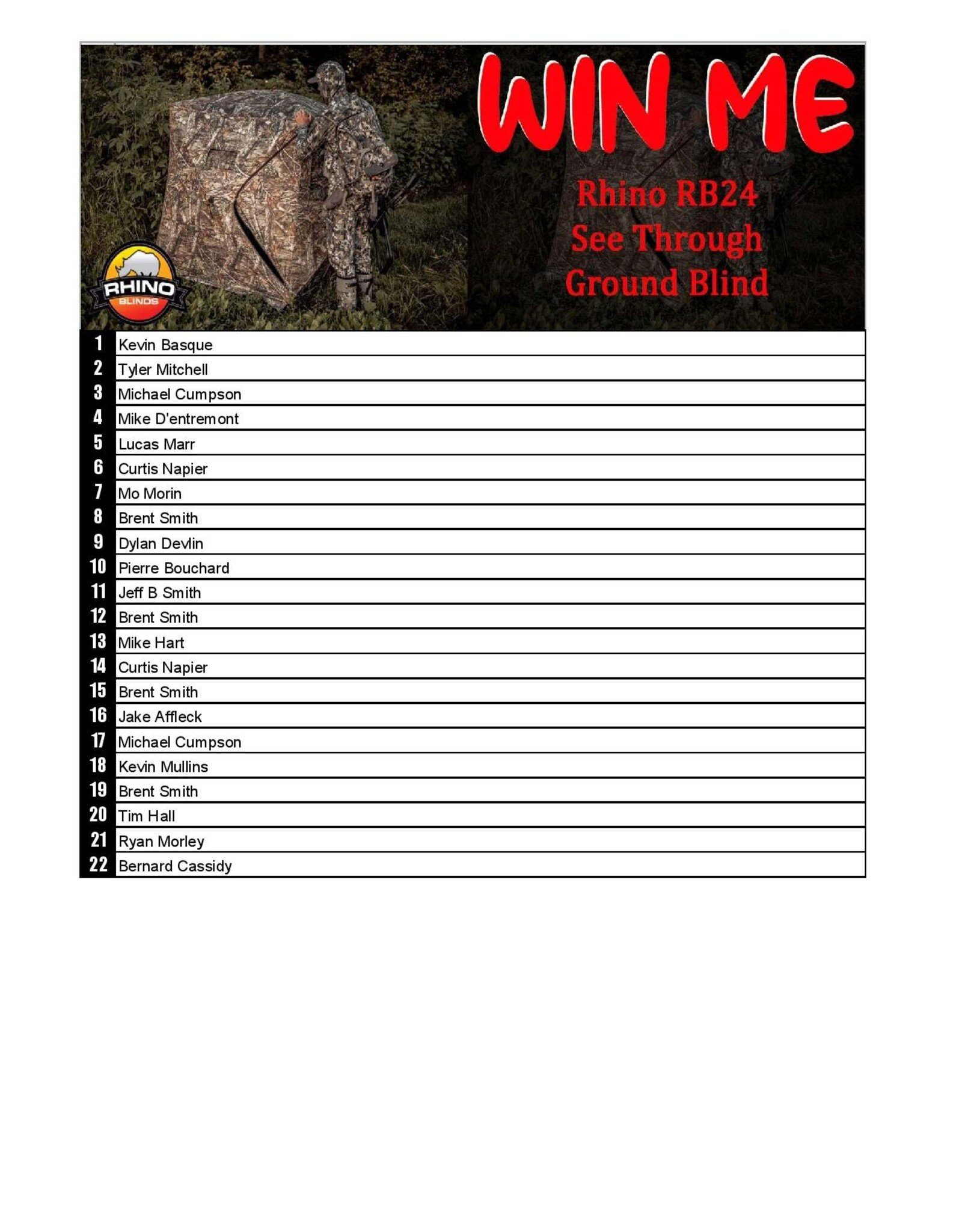 DRAW #1869 - WIN ME - RHINO RB24 GROUND BLIND! 2026
