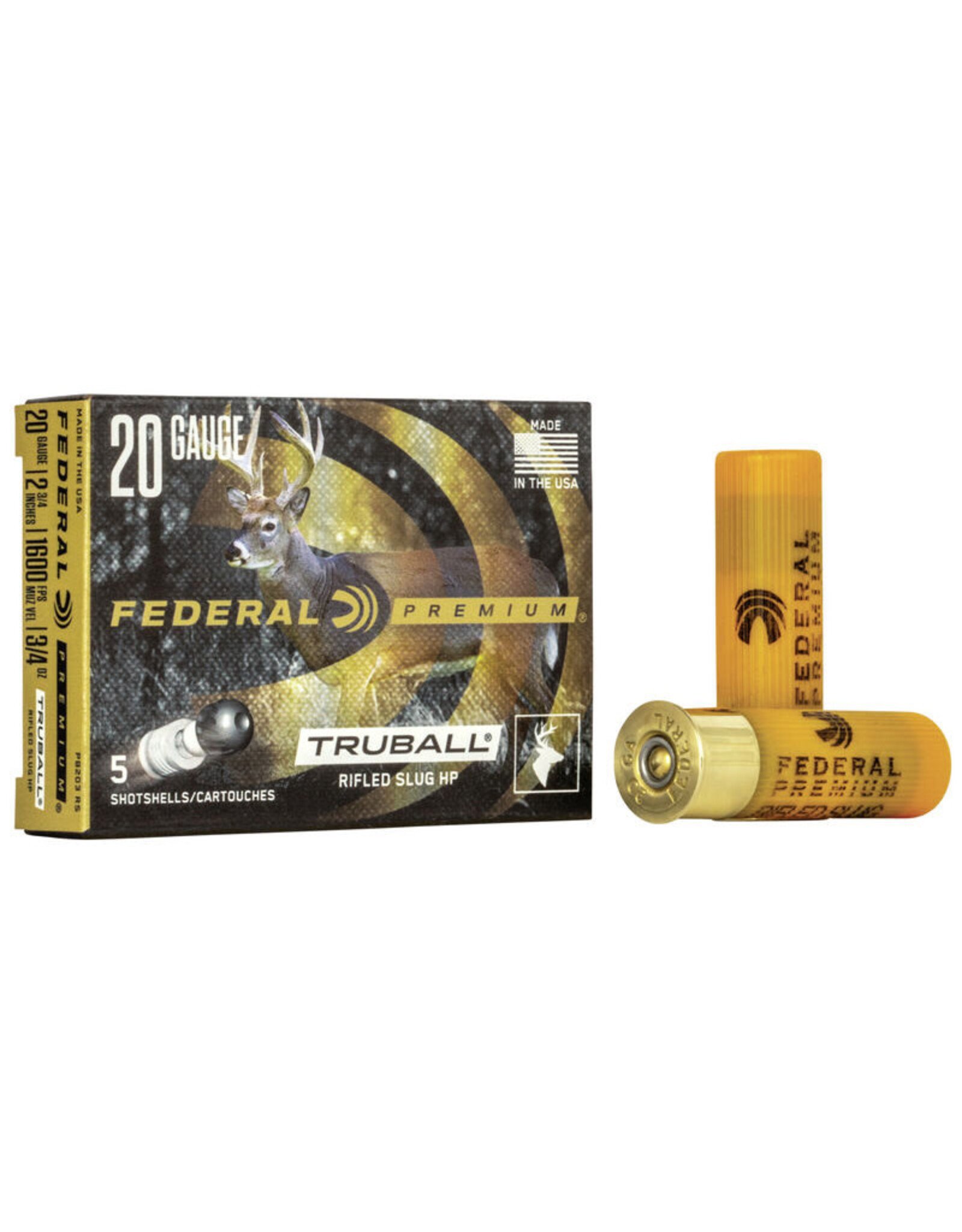 Federal Federal VITAL-SHOK 20GA Rifled Slug 2 3/4"  3/4OZ HP 5RD/BX PB203RS