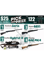 DRAW #1874 (#1-61) - Pick Your Prize - Weatherby, Excalibur, Beretta OR Browning!