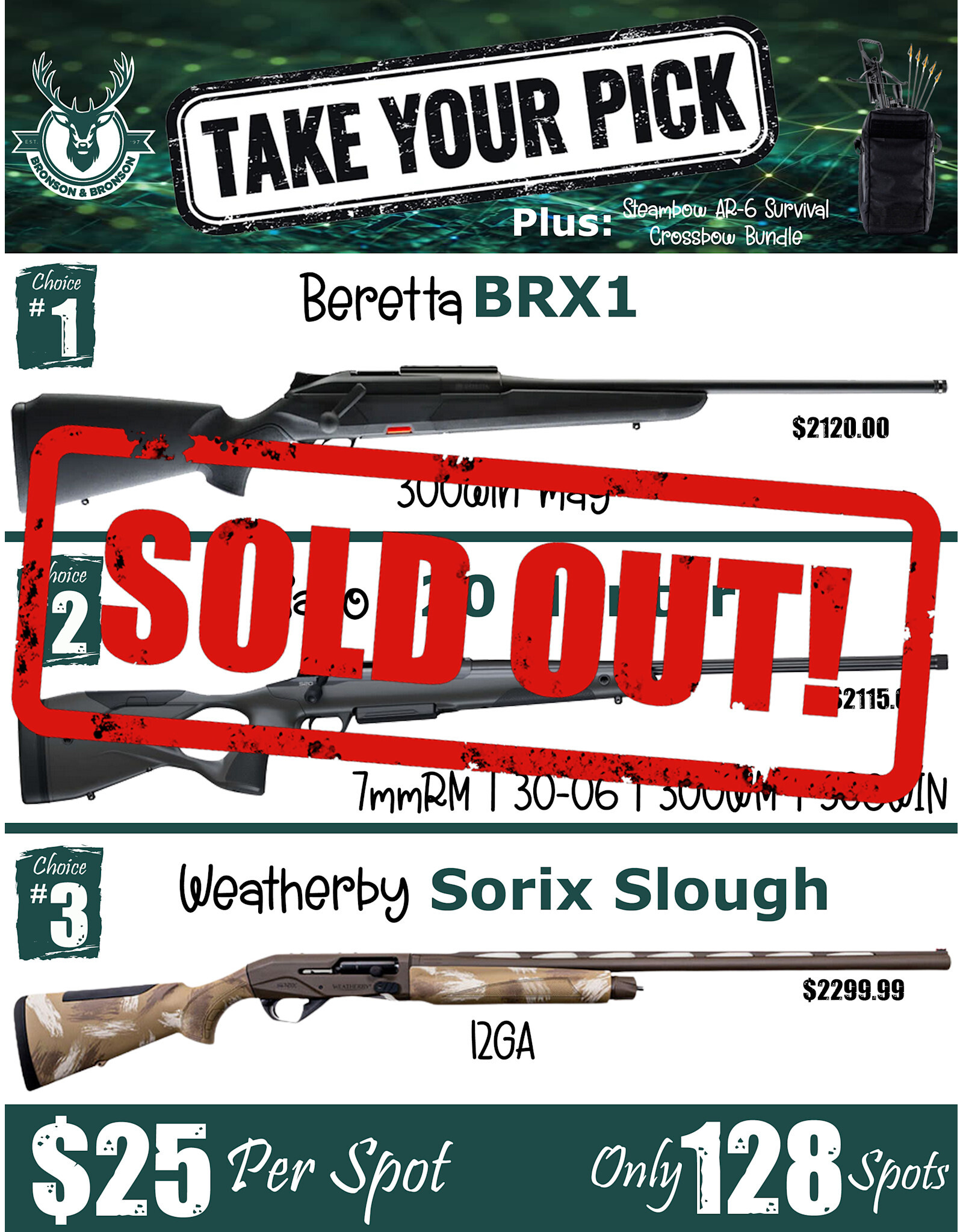 DRAW #1865 - Take Your Pick - Beretta, Sako OR Weatherby!