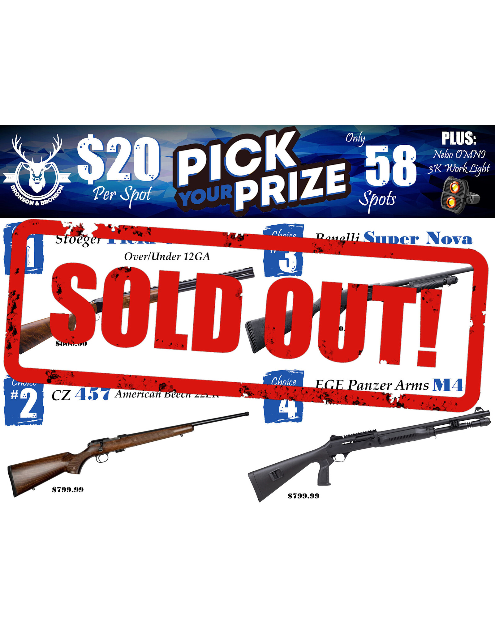 DRAW #1866 - Pick Your Prize - Stoeger, CZ, Benelli OR EGE Arms!
