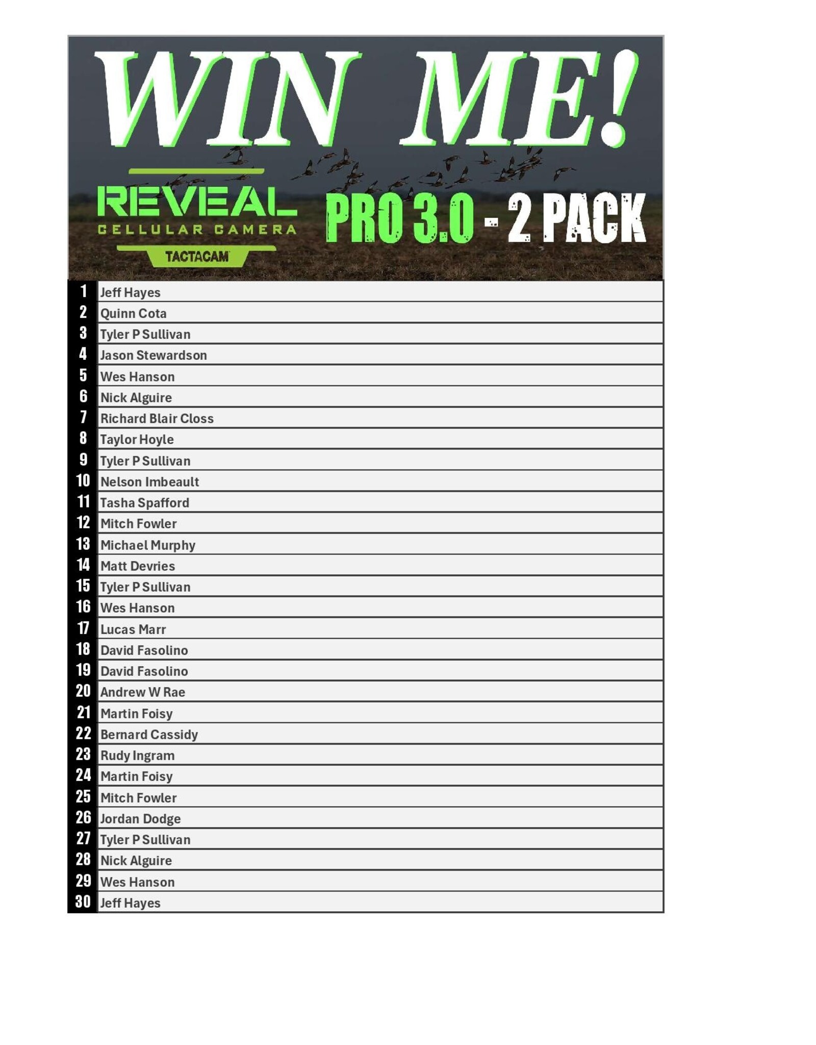 DRAW #1873 - WIN ME - Tactacam Pro 3.0 - 2 Pack 2026