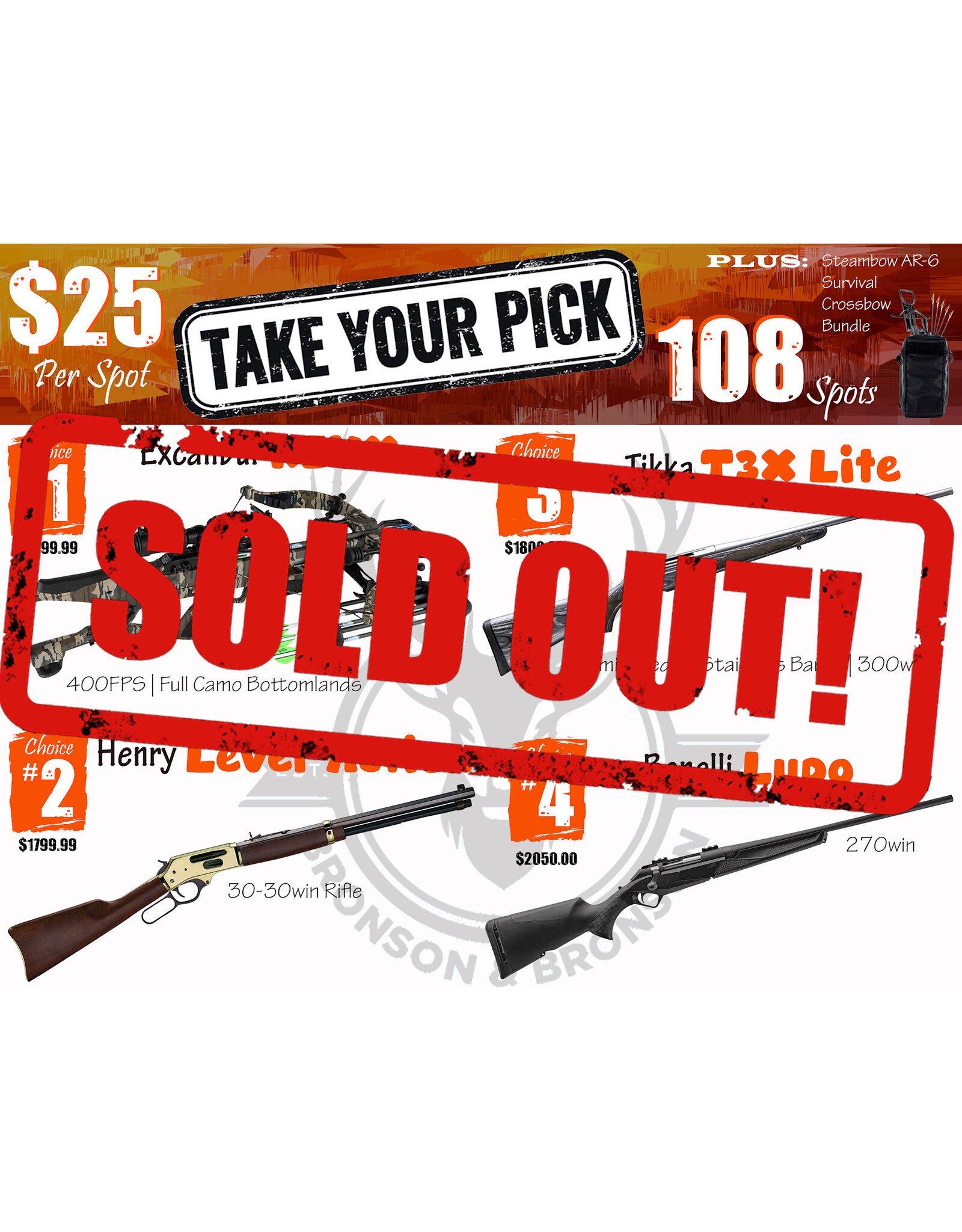 DRAW #1868 - Take Your Pick - Excalibur, Henry, Tikka OR Benelli!