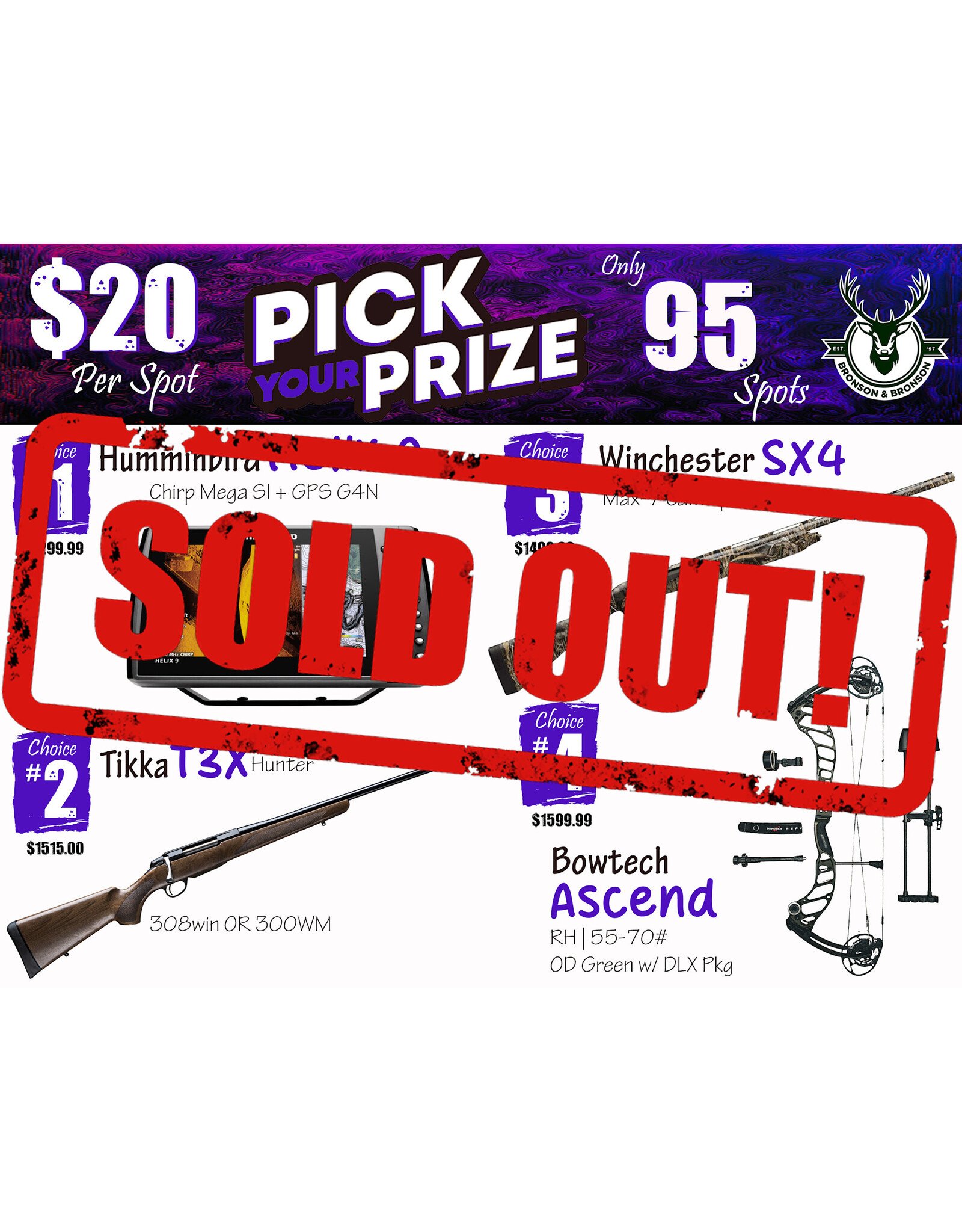 DRAW #1870 - Pick Your Prize - Humminbird, Tikka, Winchester OR Bowtech!
