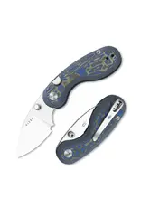 Kizer Kizer Cutlery Vanguard Microbe Button Liner Lock Folding Knife 2.19" 14C28N Satin Drop Point Blade with Thumb Studs, Blue Vortex Micarta Handles, Reversible Deep Carry Clip - V2742A6