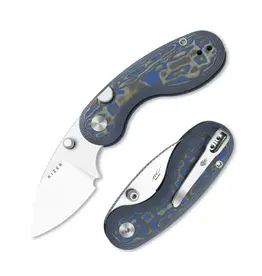 Kizer Kizer Cutlery Vanguard Microbe Button Liner Lock Folding Knife 2.19" 14C28N Satin Drop Point Blade with Thumb Studs, Blue Vortex Micarta Handles, Reversible Deep Carry Clip - V2742A6