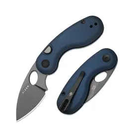 Kizer Kizer Cutlery Vanguard Microbe Button Liner Lock Folding Knife 2.19" 14C28N Gray Stonewashed Drop Point Blade with Thumb Hole, Blue Aluminum Handles, Reversible Deep Carry Clip - V2742A1