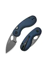 Kizer Kizer Cutlery Vanguard Microbe Button Liner Lock Folding Knife 2.19" 14C28N Gray Stonewashed Drop Point Blade with Thumb Hole, Blue Aluminum Handles, Reversible Deep Carry Clip - V2742A1