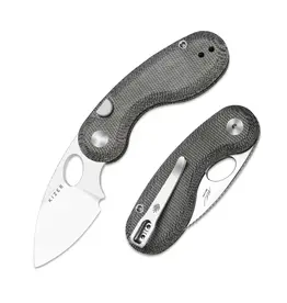 Kizer Kizer Cutlery Vanguard Microbe Button Liner Lock Folding Knife 2.19" 14C28N Satin Drop Point Blade with Thumb Hole, Black Norplex UltreX Micarta Handles, Reversible Deep Carry Clip - V2742A2