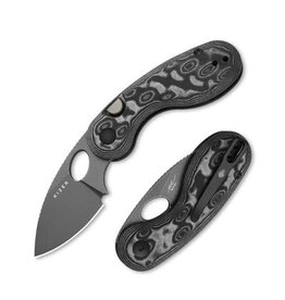Kizer Kizer Cutlery Vanguard Microbe Button Liner Lock Folding Knife 2.19" 14C28N Gray Stonewashed Drop Point Blade with Thumb Hole, Black & Gray Vortex Micarta Handles, Reversible Deep Carry Clip - V2742A5