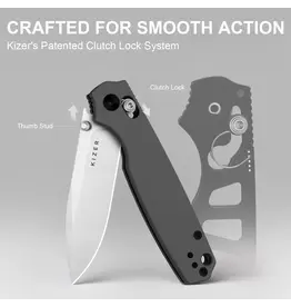 Kizer Kizer Cutlery Vanguard Pokiman CD Clutch Lock Folding Knife 3.16" AEB-L Satin Drop Point Blade, Gray Aluminum Handles, Reversible Deep Carry Clip, AXIS/Crossbar Lock - V3789A2