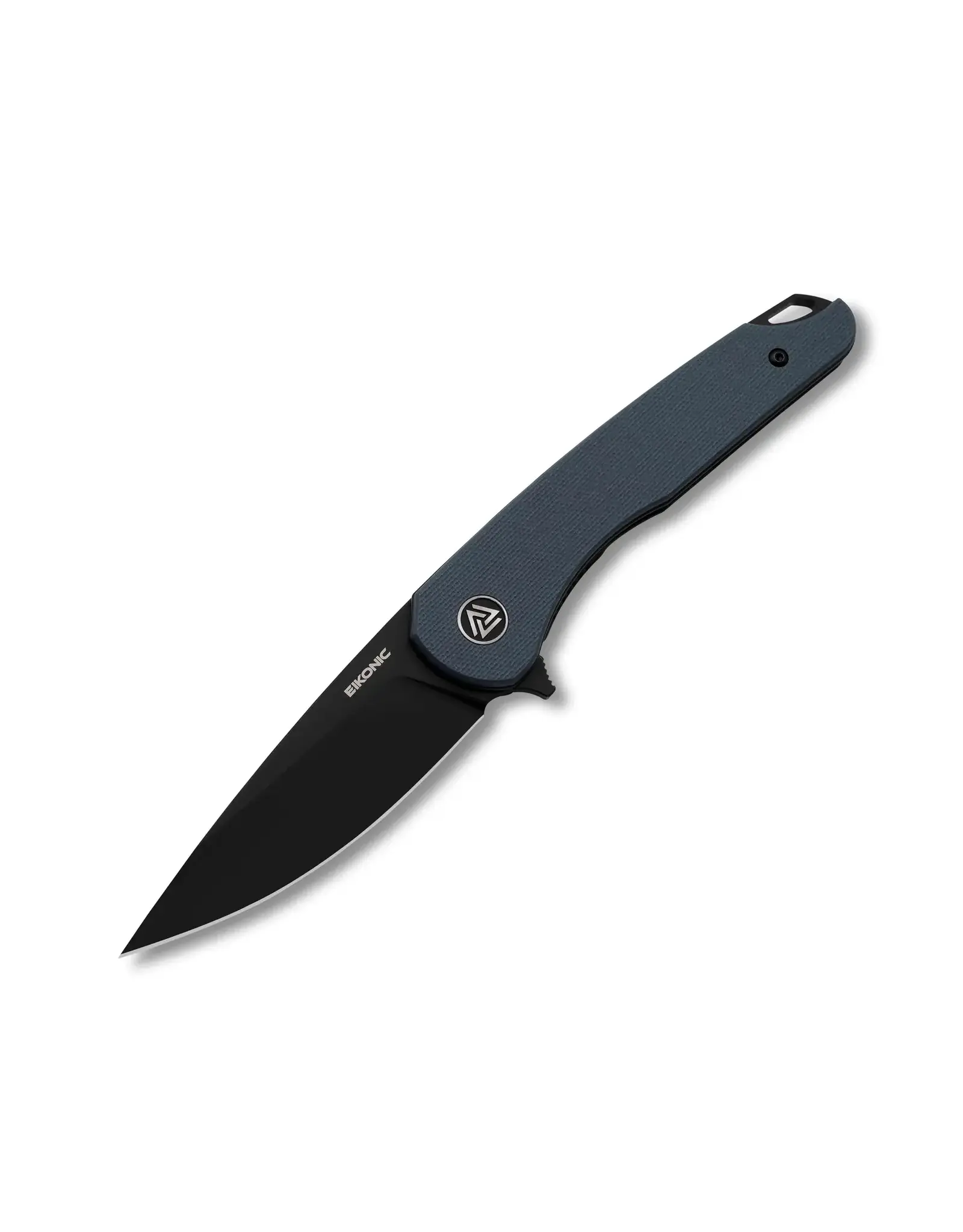 EIKONIC EIKONIC Knives Brian Brown Dromas Flipper Knife 3.25" D2 Black Stonewashed Drop Point Blade, Blue G10 Handles, Liner Lock - 440BGY