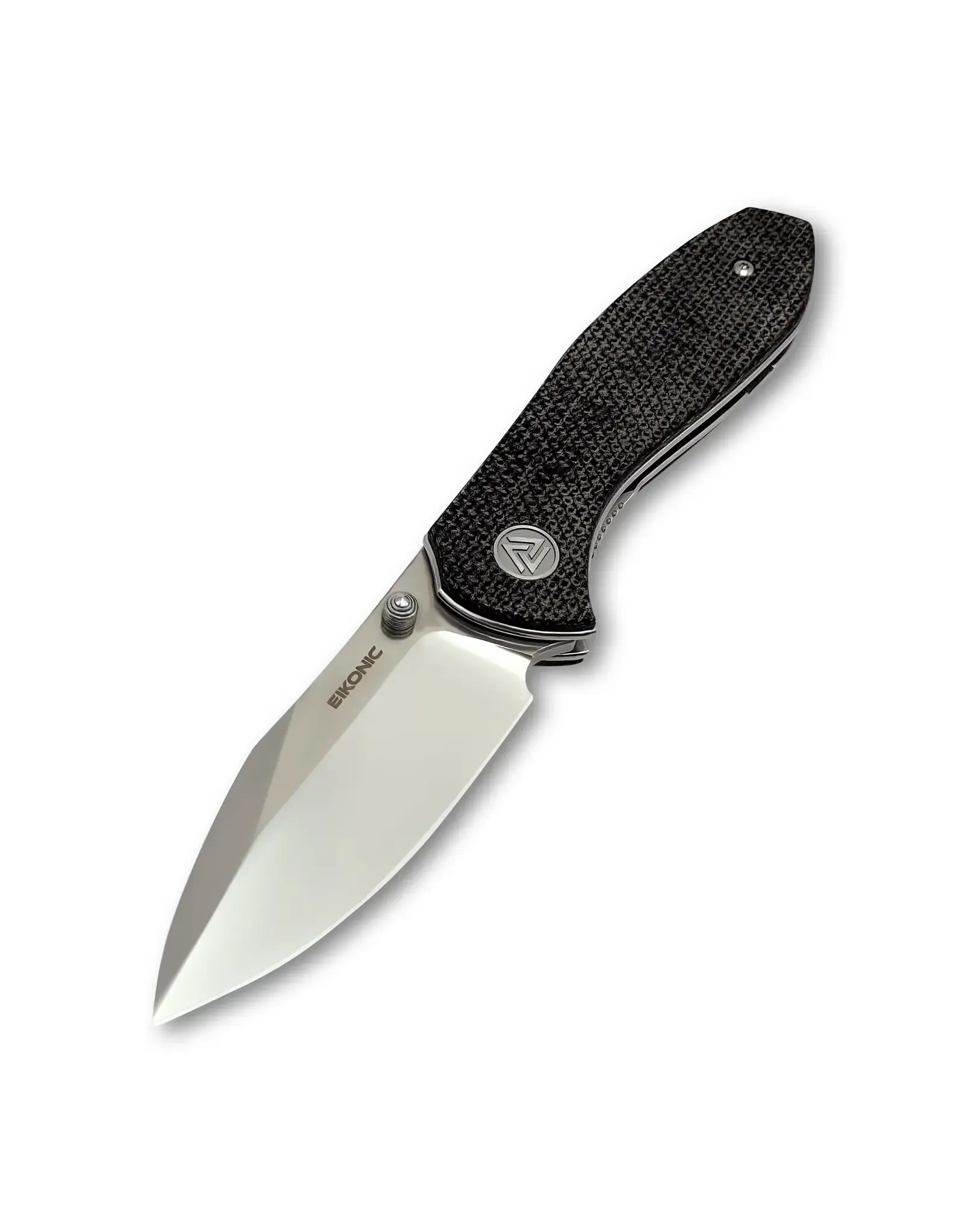 EIKONIC EIKONIC Kasador 2.75in Polished Satin D2 Drop Point Black Canvas Micarta 331SB