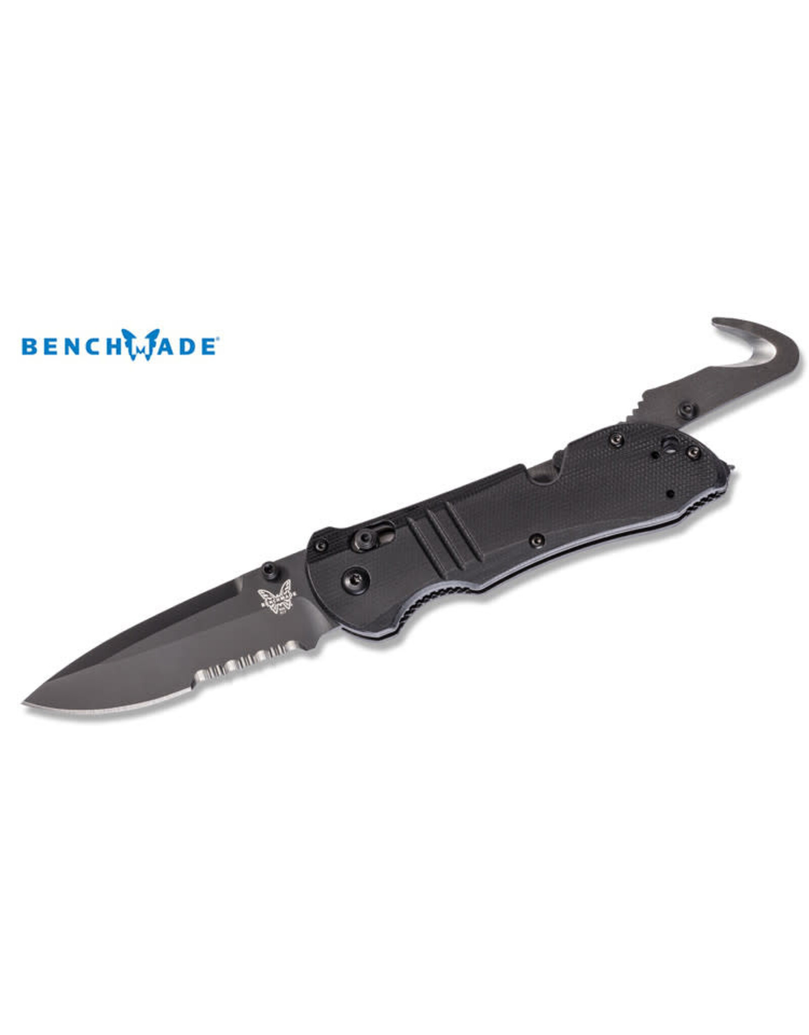 Benchmade Benchmade 917SBK Tactical Triage AXIS - 3.48" Black Finish Combo Edge CPM-S30V Main Blade - Safety Hook - Glass Breaker - Black G-10 Handle
