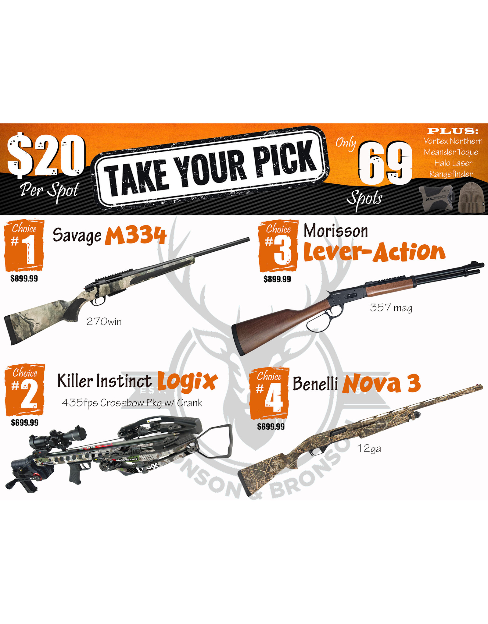 DRAW #1879 - Take Your Pick - Savage, Killer Instinct, Morisson OR Benelli!