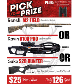 DRAW #1881 (#1-63) - Pick Your Prize - Benelli, Ravin OR Sako!