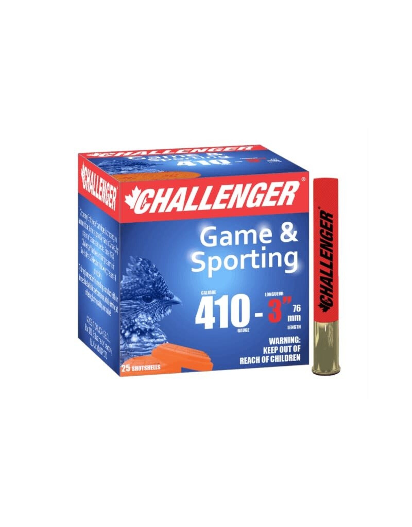 Challenger Challenger Ammo 30035 Hi-Brass Shotshell 410 GA, 3 in, No. 5, 11/16 oz, 1150 fps, 25 Rnd per Box