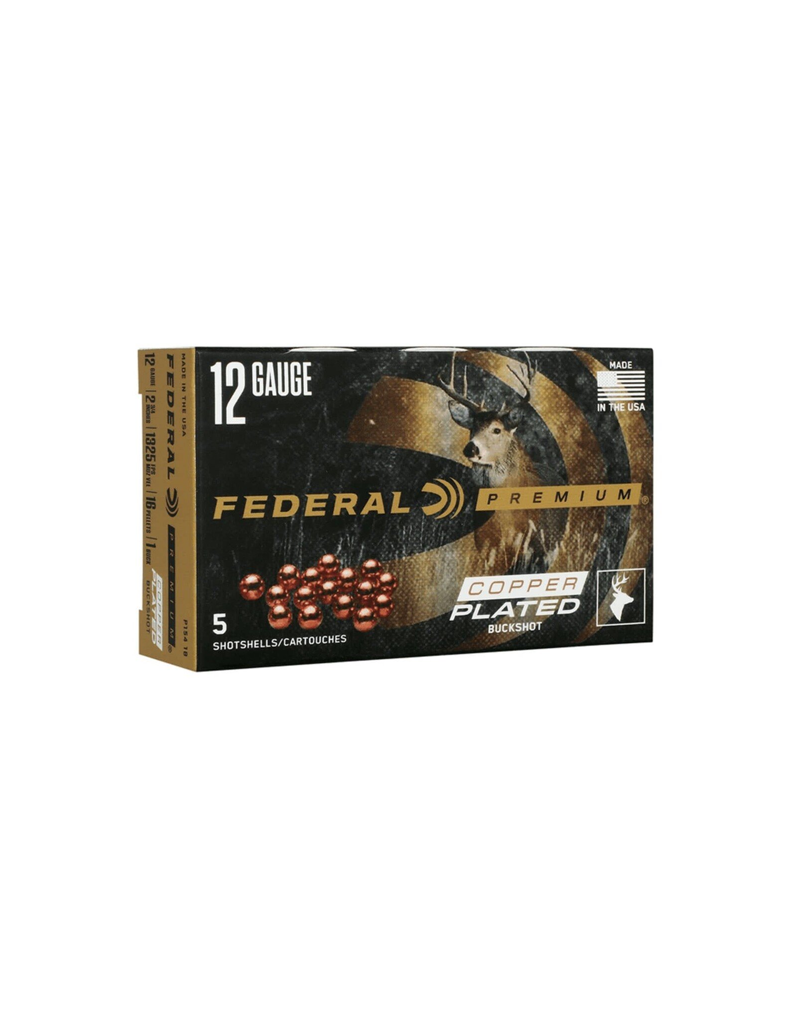 Federal Federal P1541B Premium 12GA 2 3/4" 1325fps 16 Pellets 1 Buck Copper Plated Buckshot 5 Rnd per Box P1541B