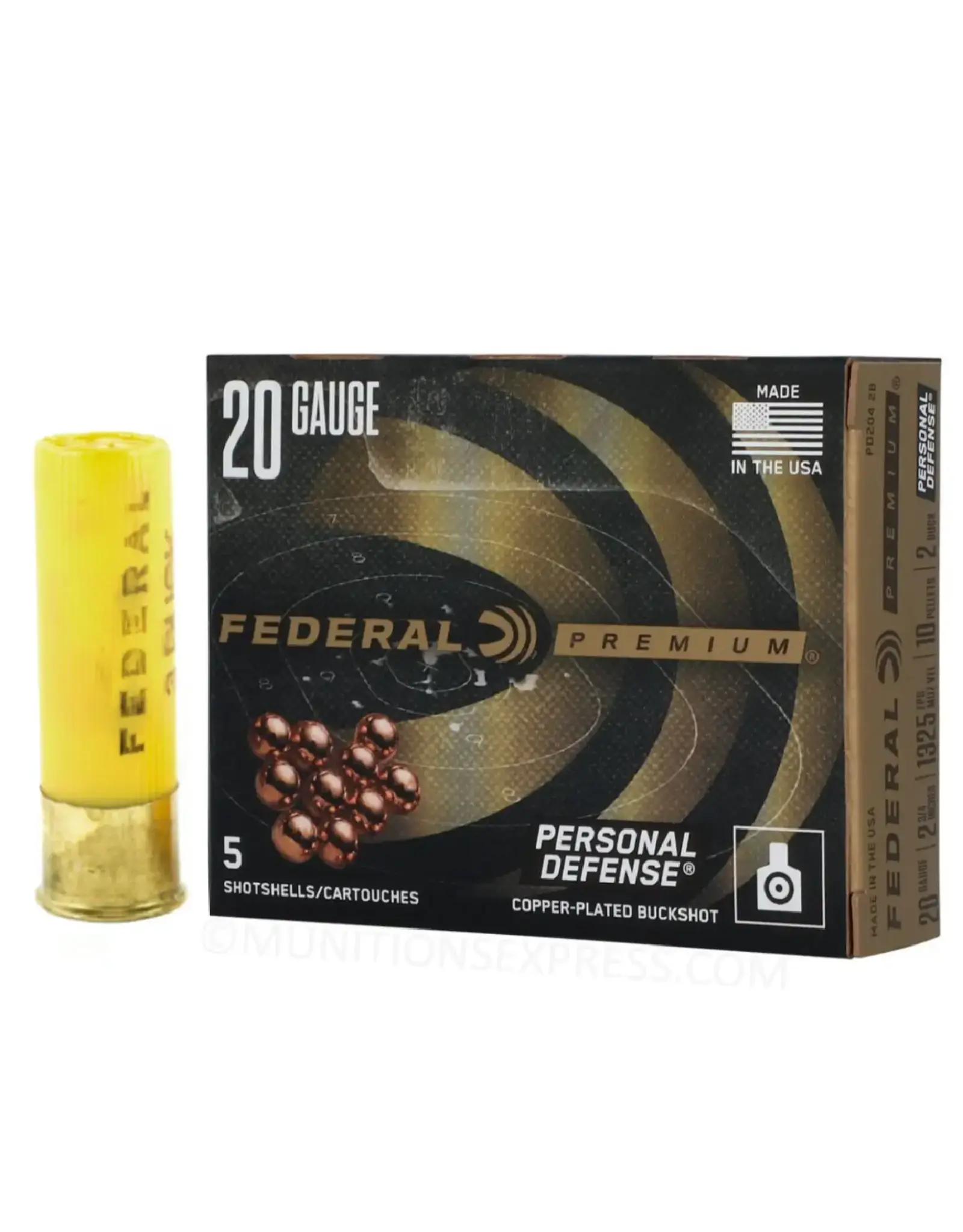 Federal Federal PD2042B Premium 20GA 2 3/4" 1325fps 10 Pellets 2 Buck Personal Defense 5 Rnd per Box PD2042B