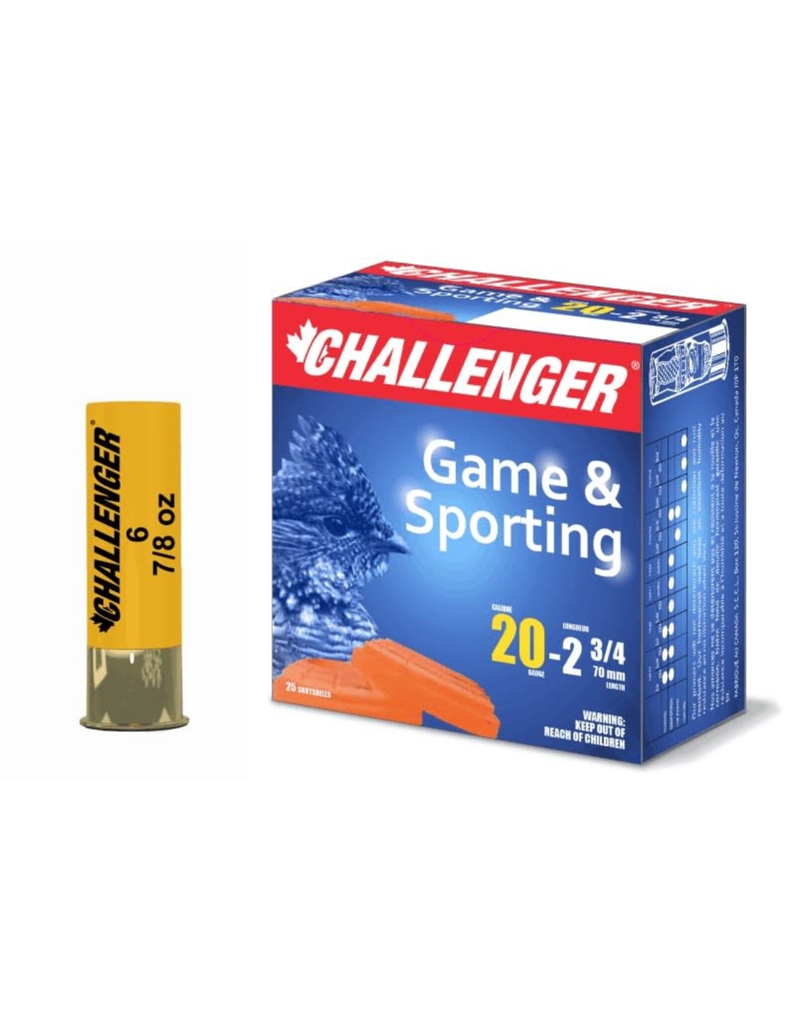 Challenger Challenger Ammo 10046 Standard Shotshell 20 GA, 2-3/4 in, No. 6, 7/8 oz, 1250 fps, 25 Rnd per Box