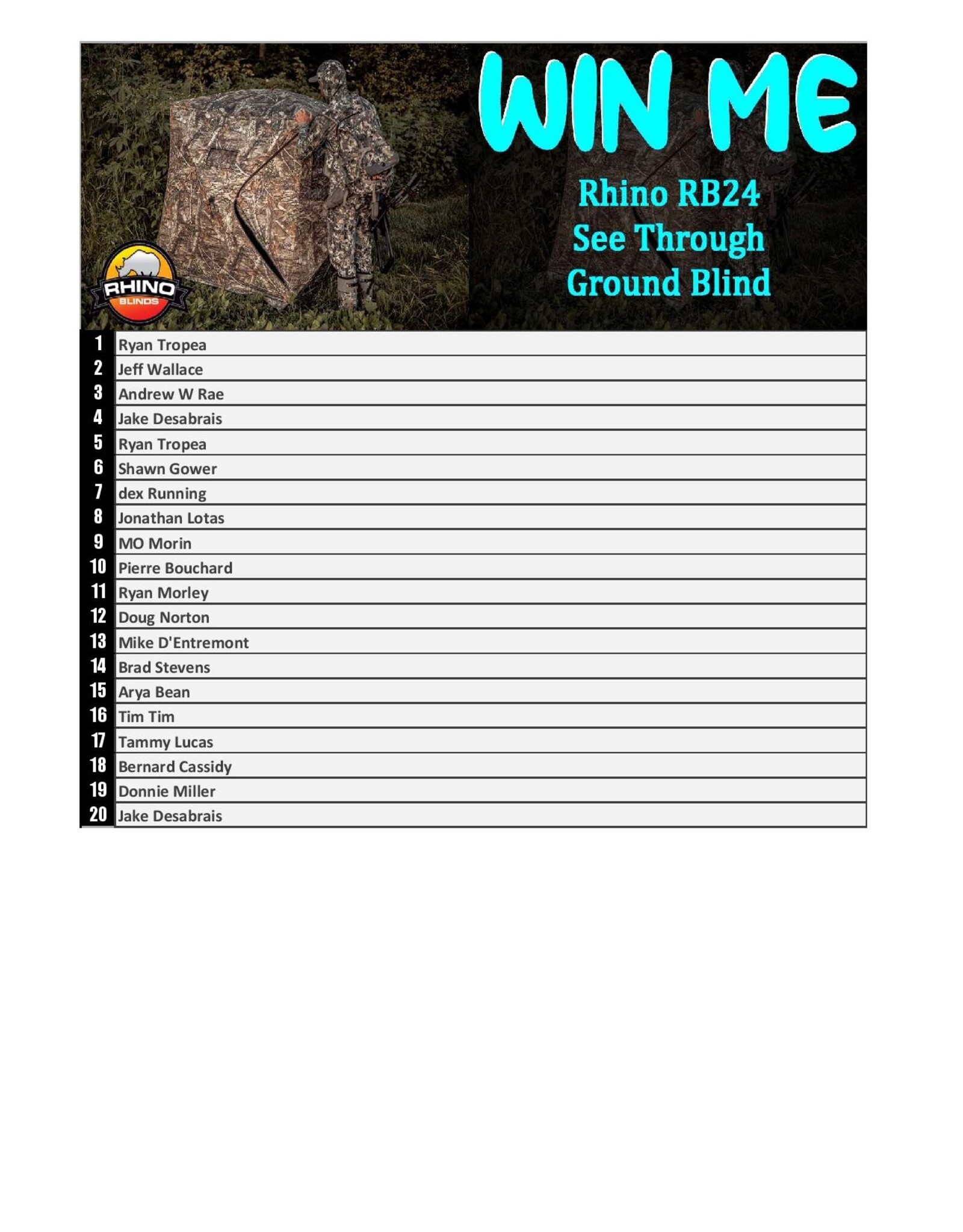 DRAW #1880 - WIN ME - RHINO RB24 GROUND BLIND! 2026 #3