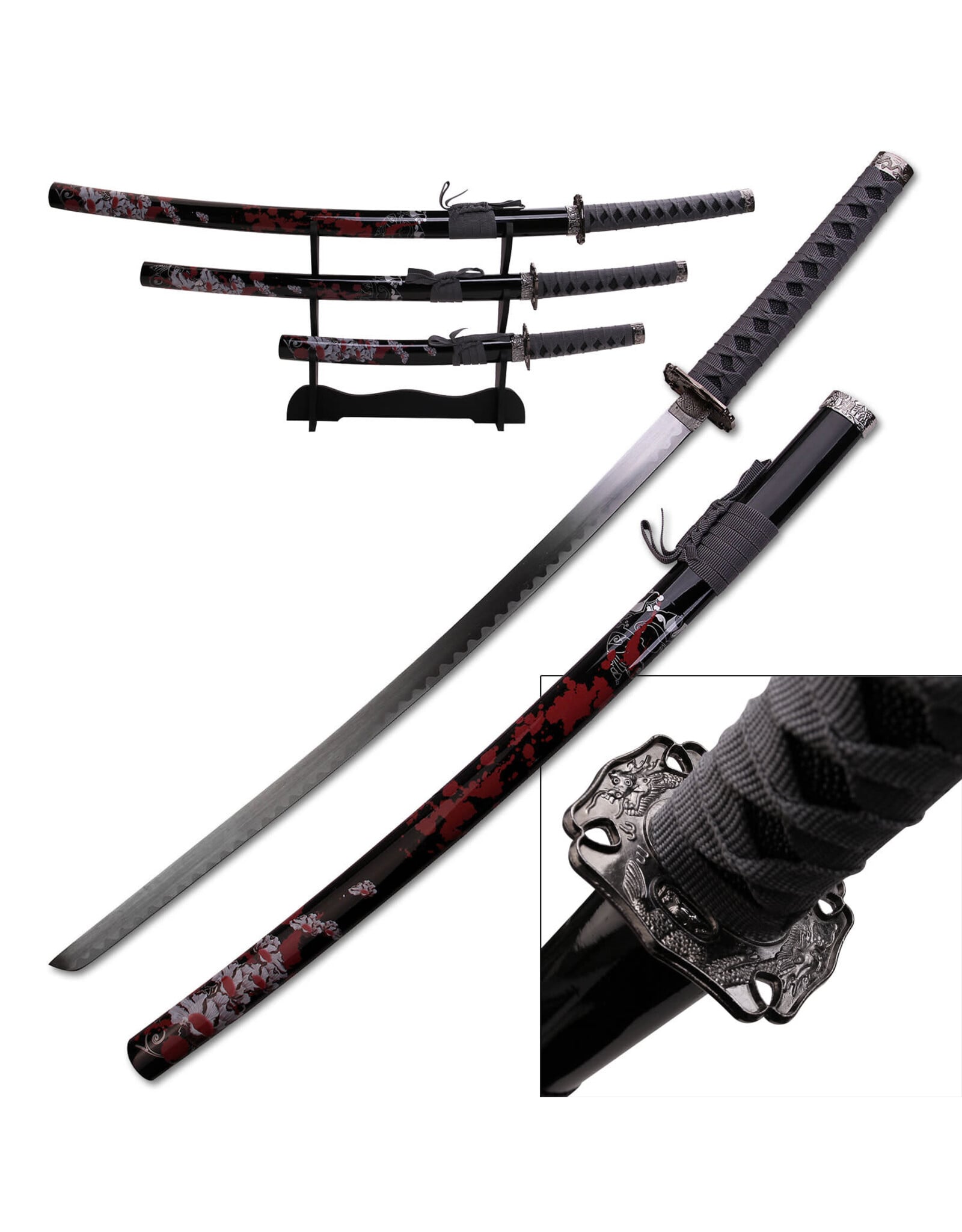 BladesUSA SW-78-4 - BladesUSA - 3 Piece Sword Set with Display Stand