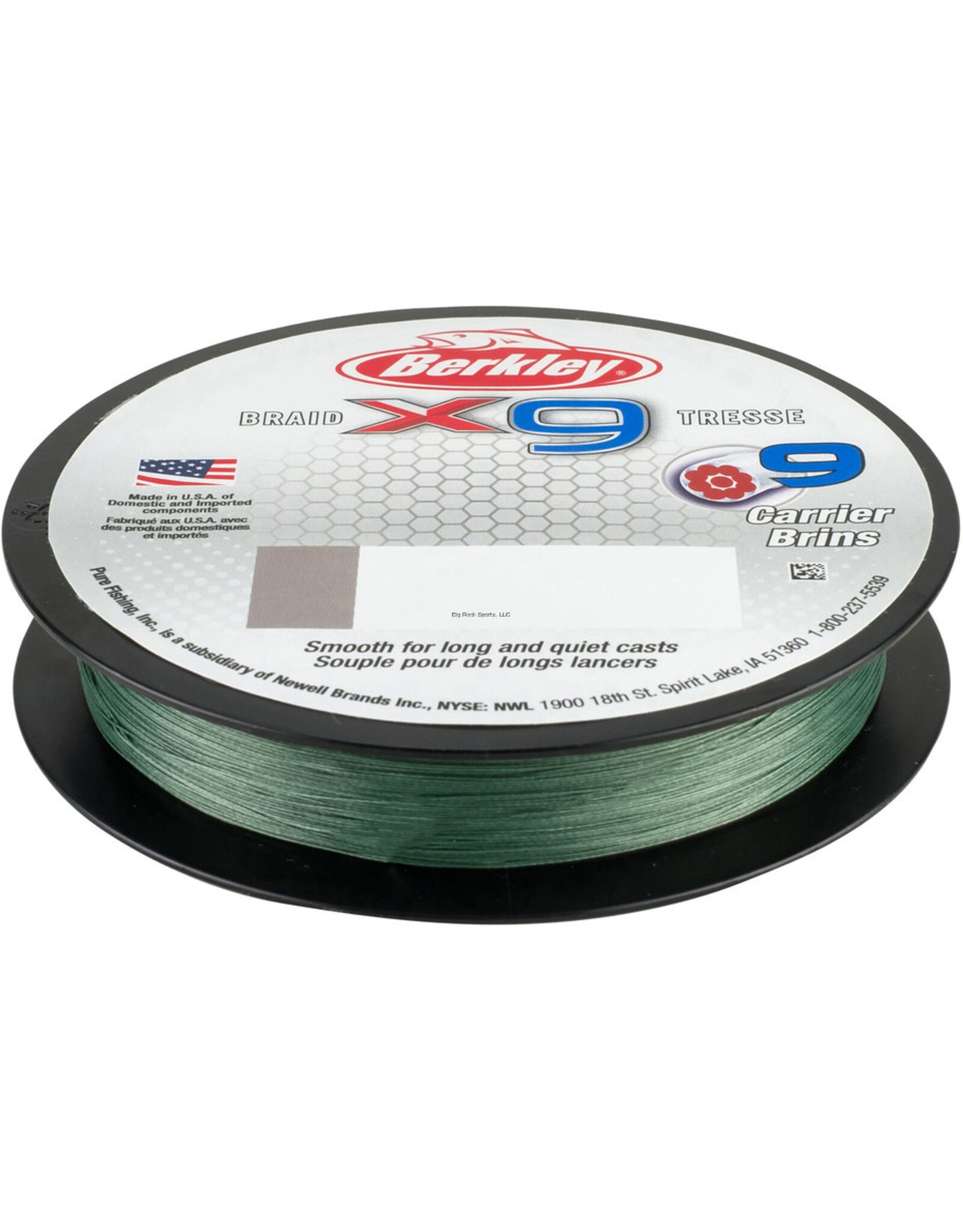 Berkley Berkley X9BFS8-22 X9 Braid 9-carriers create stress free line 165yd 8/2lb test 0.007 Diam (in) Low-Vis Green