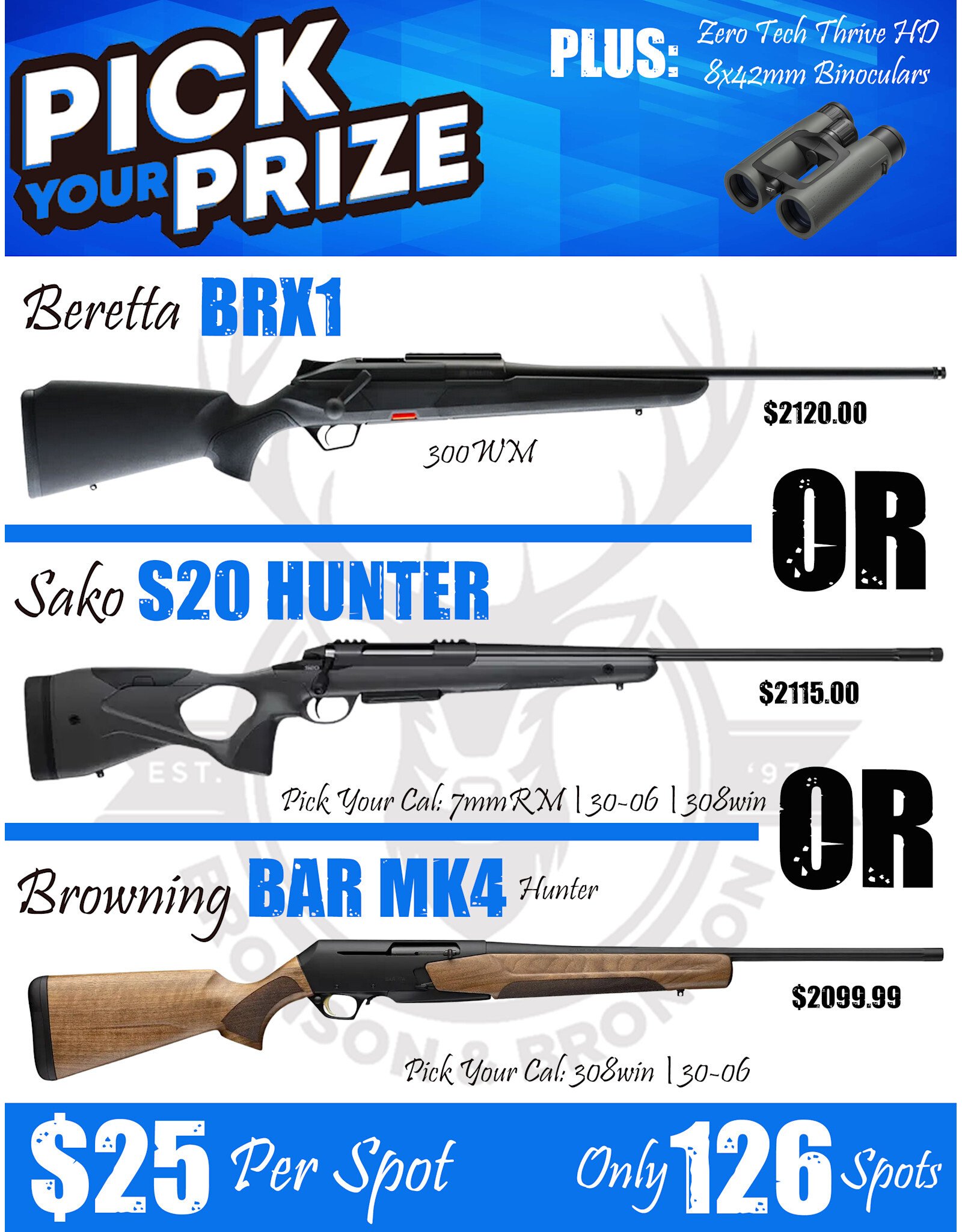 DRAW #1885 (#1-63) - Pick Your Prize - Beretta, Sako OR Browning!