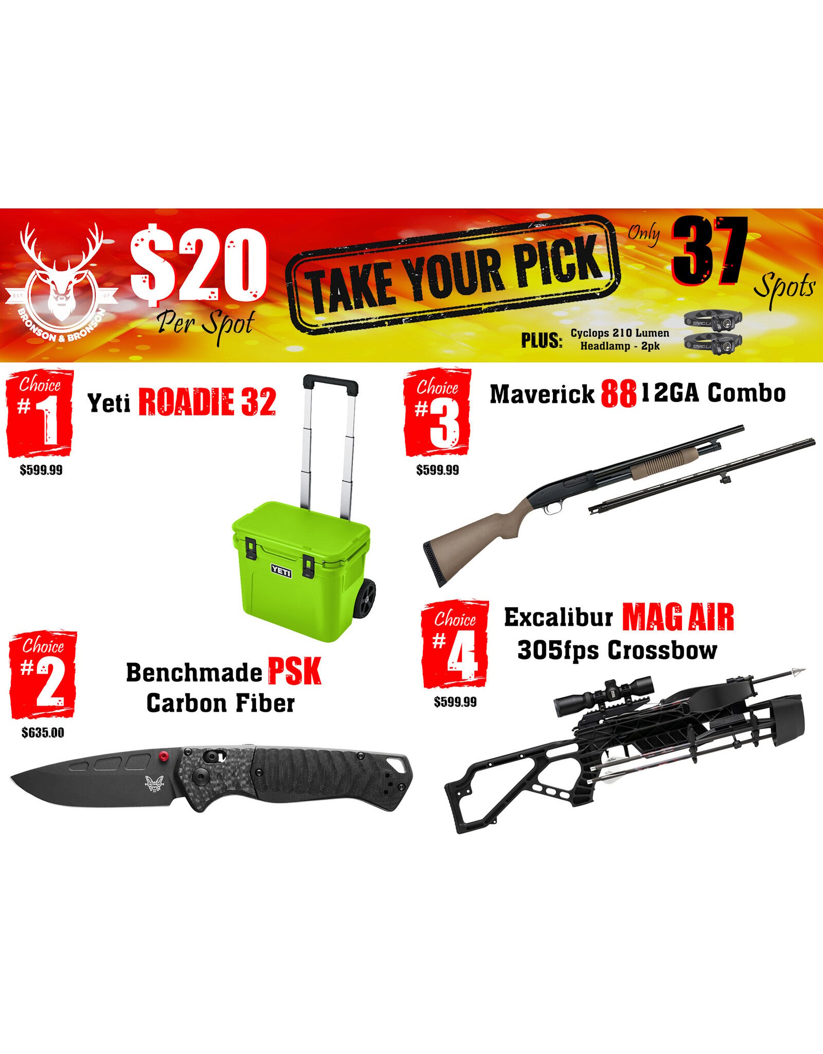 DRAW #1886 - Take Your Pick - Yeti, Benchmade, Maverick OR Excalibur!