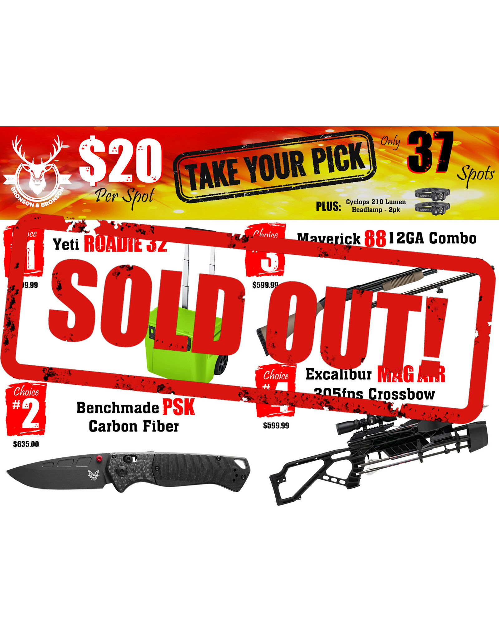DRAW #1886 - Take Your Pick - Yeti, Benchmade, Maverick OR Excalibur!