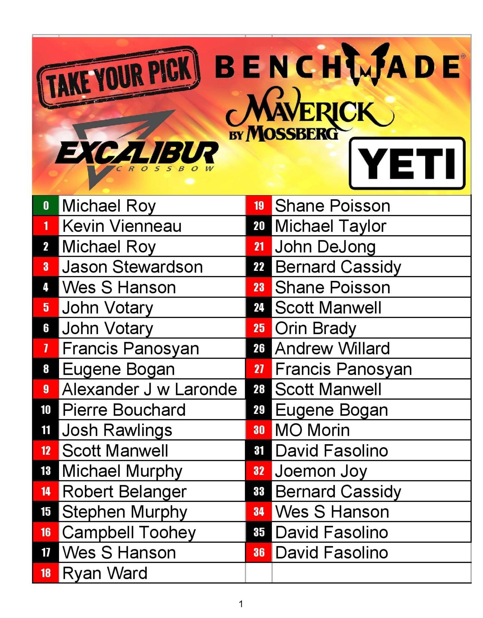 DRAW #1886 - Take Your Pick - Yeti, Benchmade, Maverick OR Excalibur!