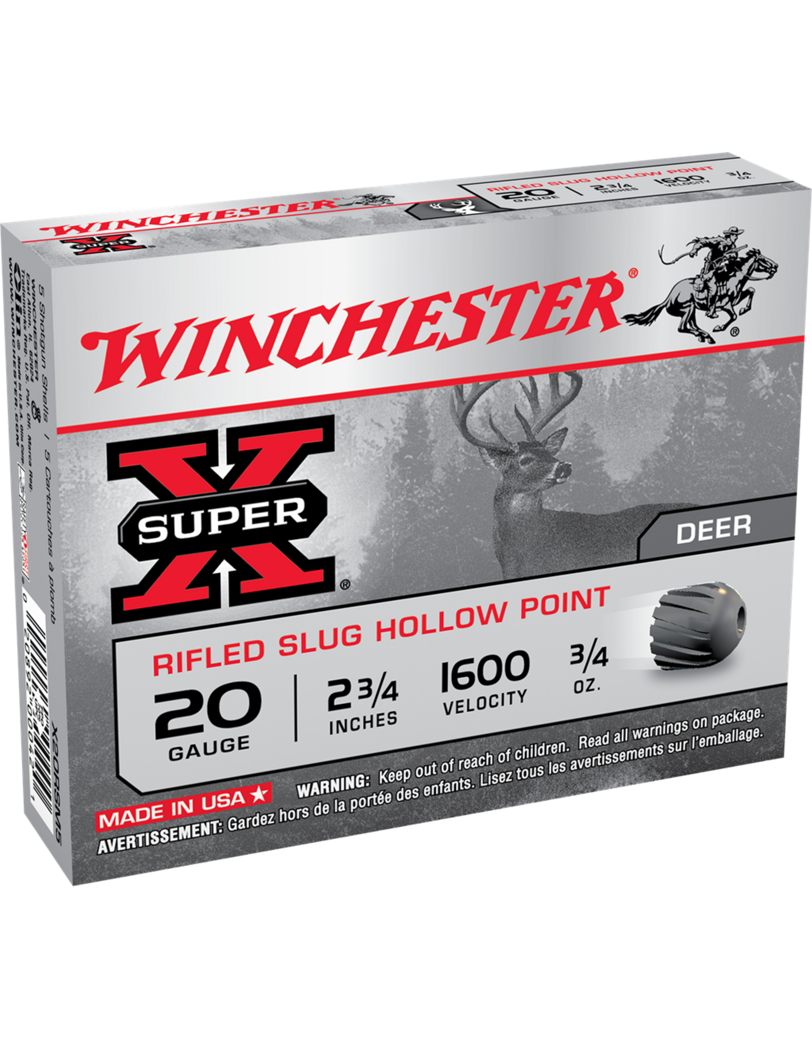 Winchester WINCHESTER SUPER-X RIFLED SLUG HP 20GA 2 3/4" 3/4 OZ  5/BX