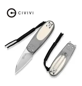 Civivi CIVIVI Purr Flipper & Slip Joint Knife Gray & Ivory G10 Handle (1.83" Satin Finished Nitro-V Blade) C25054-1, With 1PC Black Lanyard