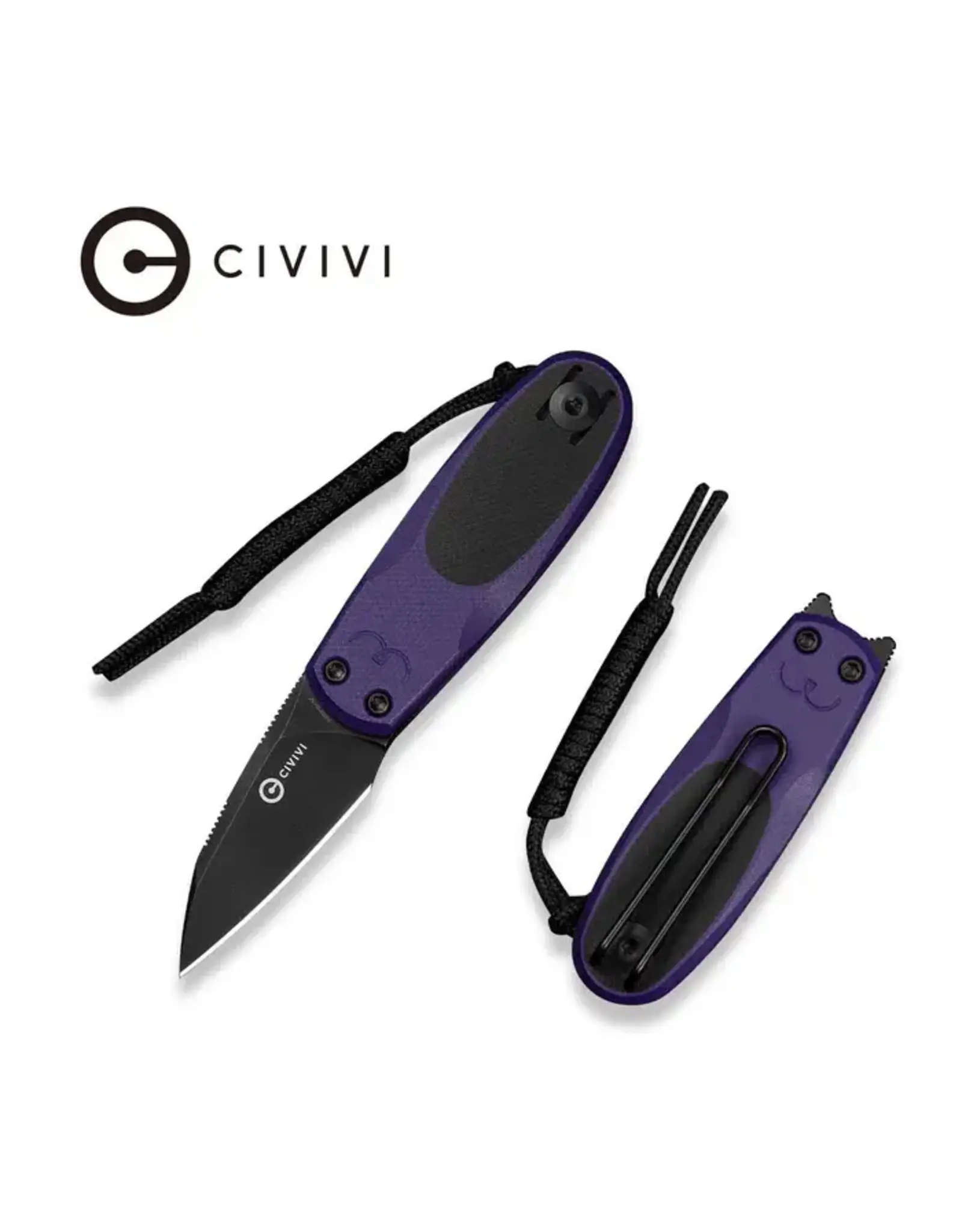 Civivi CIVIVI Purr Flipper & Slip Joint Knife Purple & Black G10 Handle (1.83" Black Stonewashed Nitro-V Blade) C25054-3, With 1PC Black Lanyard