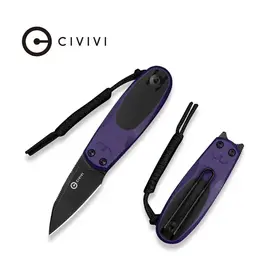 Civivi CIVIVI Purr Flipper & Slip Joint Knife Purple & Black G10 Handle (1.83" Black Stonewashed Nitro-V Blade) C25054-3, With 1PC Black Lanyard