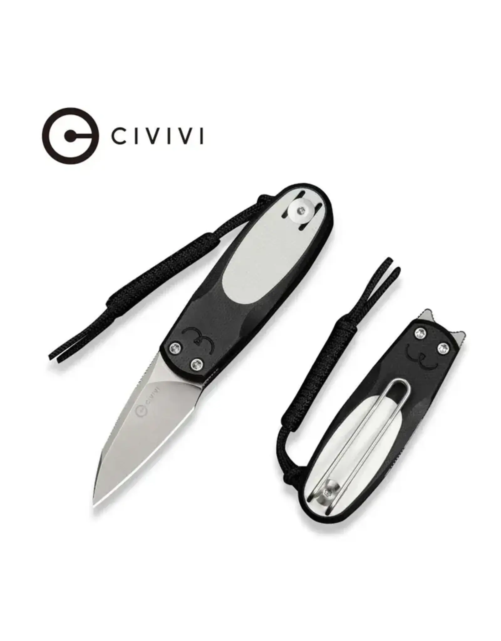 Civivi CIVIVI Purr Flipper & Slip Joint Knife Black & White G10 Handle (1.83" Stonewashed Nitro-V Blade) C25054-2, With 1PC Black Lanyard