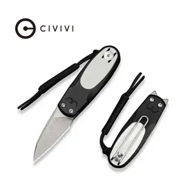 Civivi CIVIVI Purr Flipper & Slip Joint Knife Black & White G10 Handle (1.83" Stonewashed Nitro-V Blade) C25054-2, With 1PC Black Lanyard
