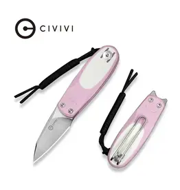 Civivi CIVIVI Purr Flipper & Slip Joint Knife Powder Pink & White G10 Handle (1.83" Satin Finished Nitro-V Blade) C25054-4, With 1PC Black Lanyard