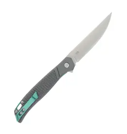CRKT Columbia River CRKT K440XXP Ken Onion Scar Liner Lock Flipper Knife 3.3" D2 Satin Straight-Back Blade, Gray Aluminum Handles with Green Liners