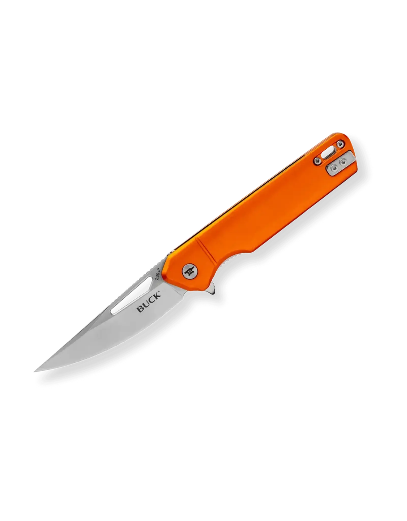 Buck Knives Buck 239 Infusion Assisted Flipper Knife 3.25" Satin Drop Point Blade, Orange Aluminum Handles, Liner Lock - 13549