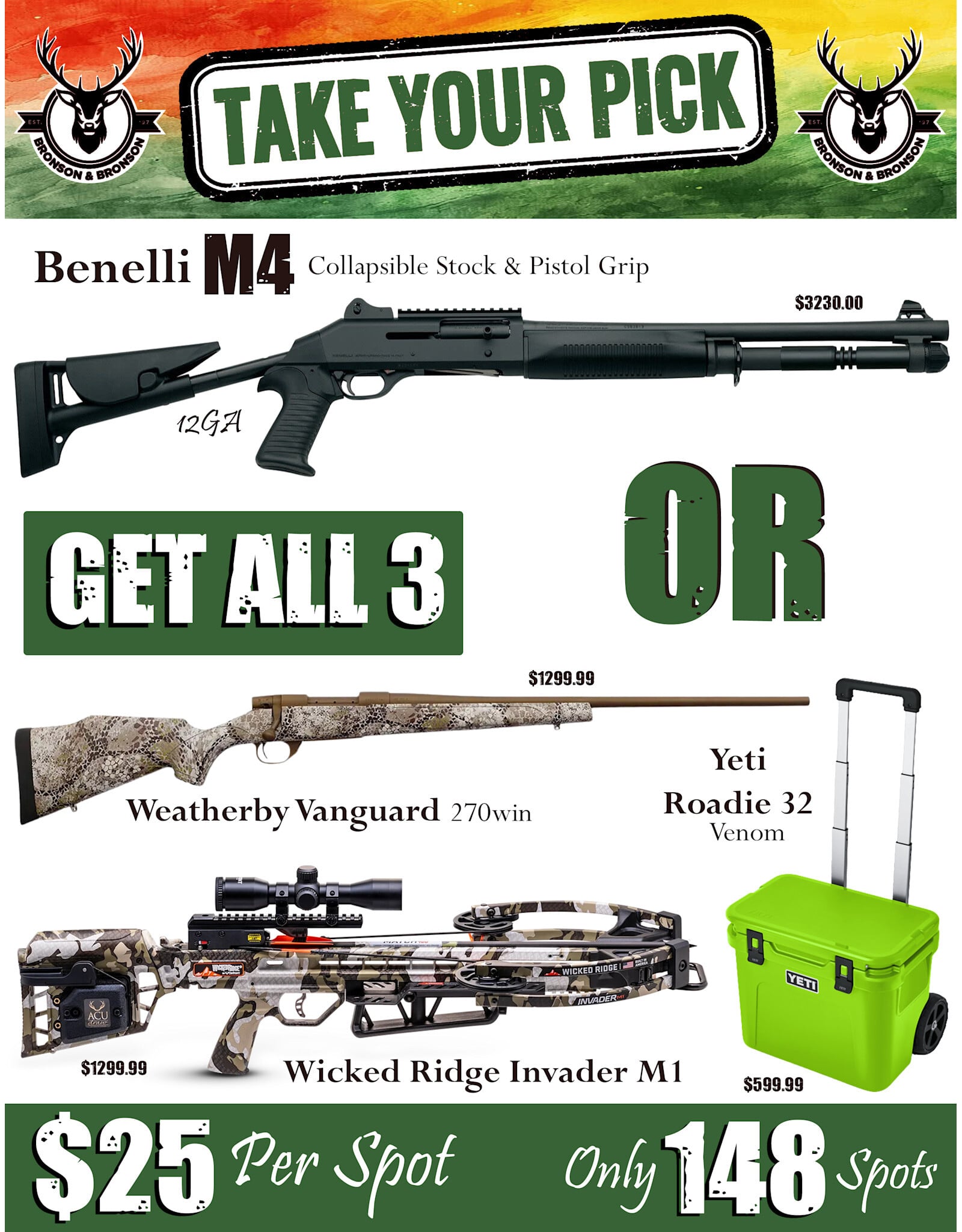 DRAW #1890 (#1-74) - Take Your Pick - Benelli M4 OR Take All 3!