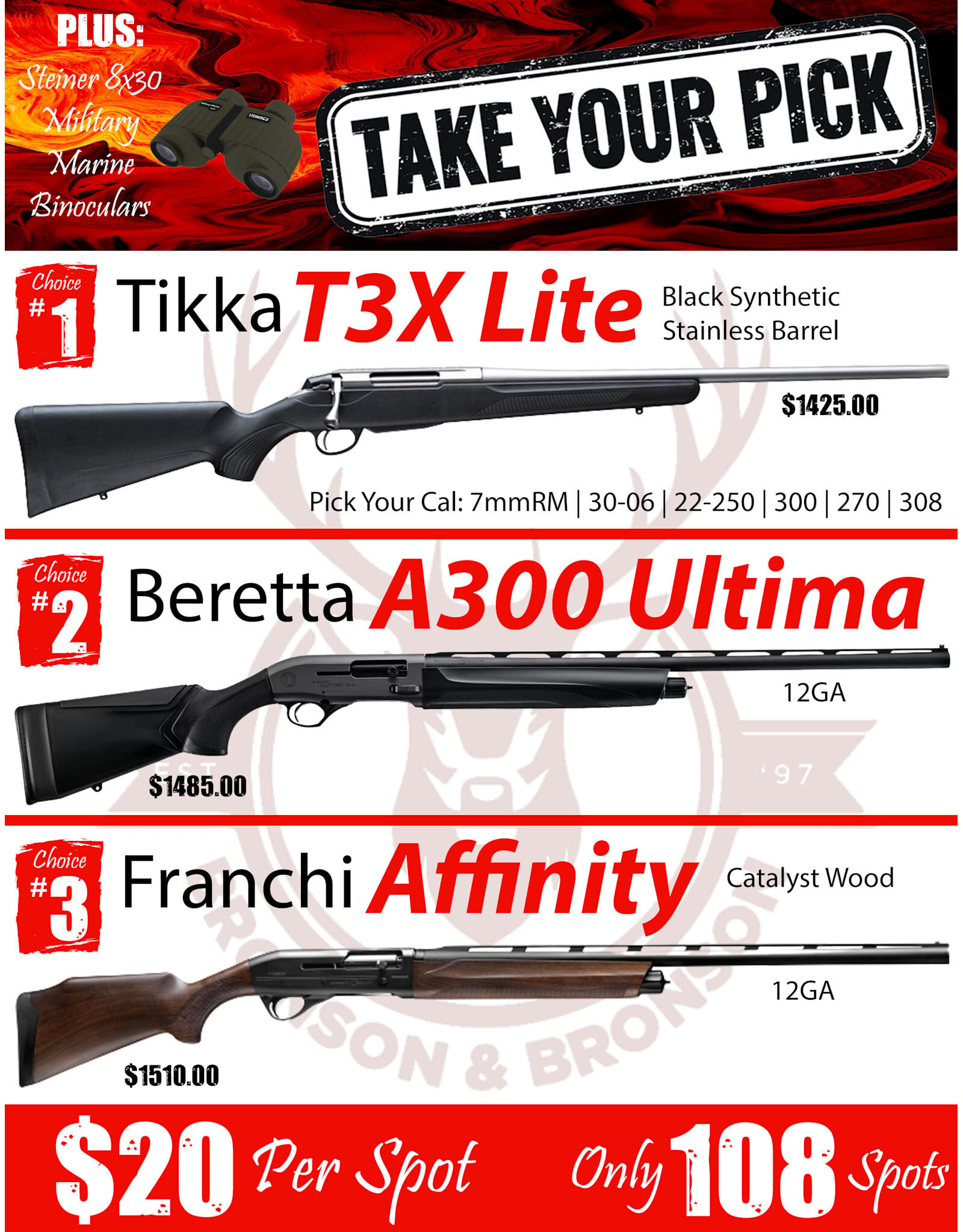 DRAW #1892 (#55-108) - Take Your Pick - Tikka, Beretta OR Franchi!