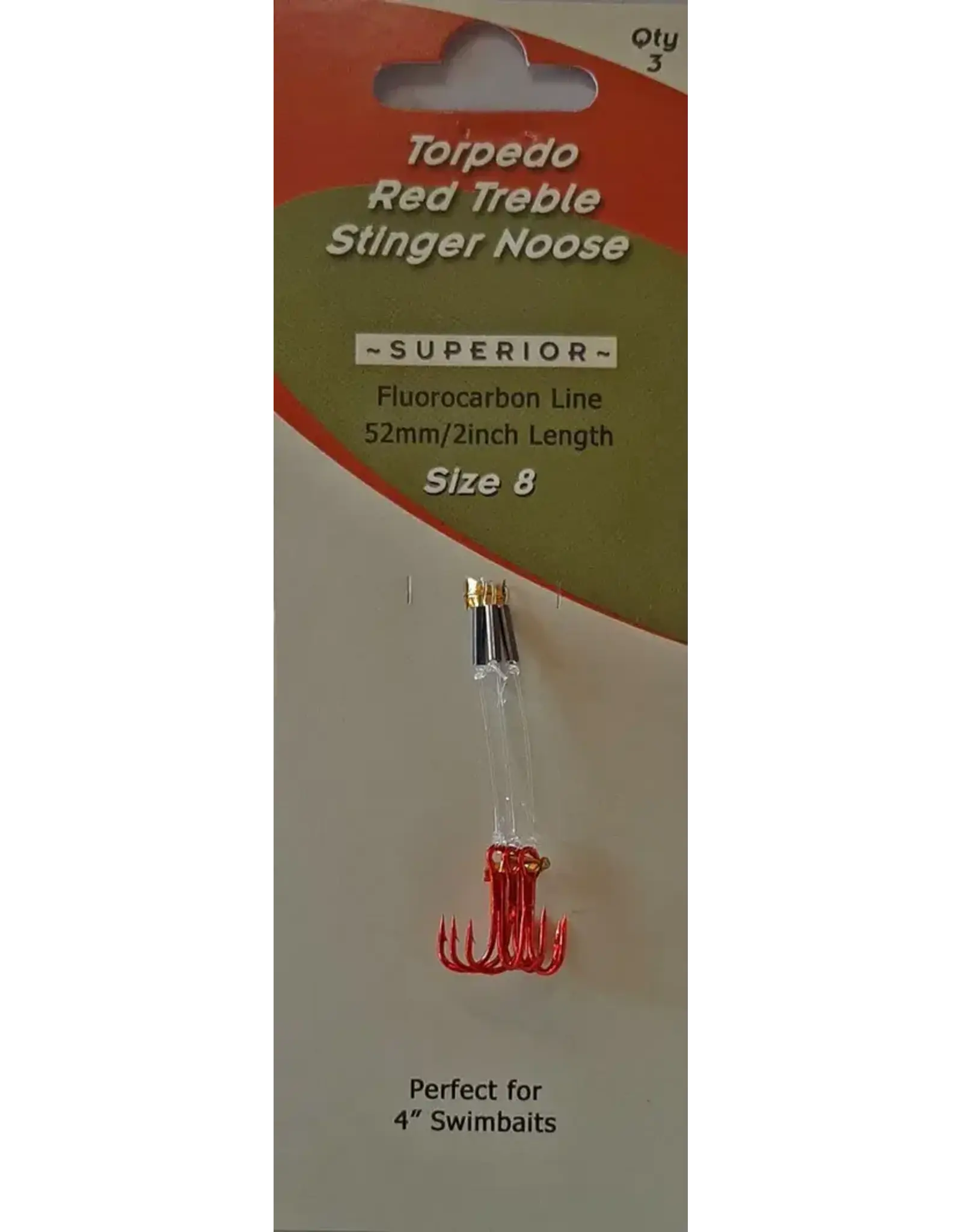 Torpedo Fishing Products Torpedo Red Treble Stinger Noose Size 8 3pk