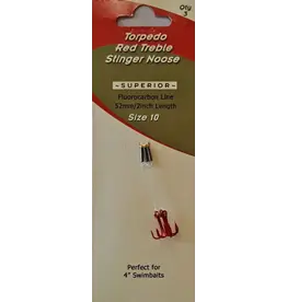 Torpedo Fishing Products Torpedo Red Treble Stinger Noose Size 10 3pk