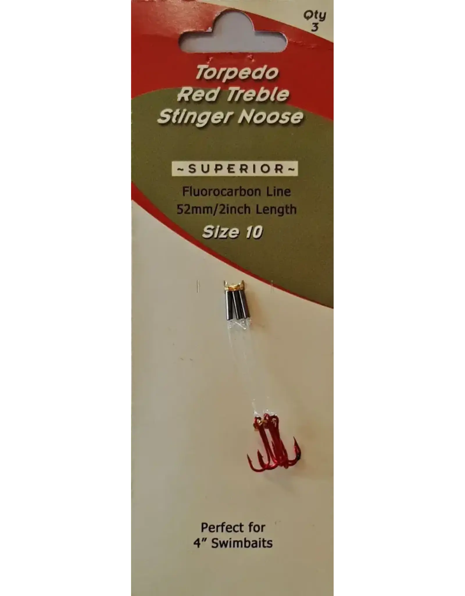 Torpedo Fishing Products Torpedo Red Treble Stinger Noose Size 10 3pk