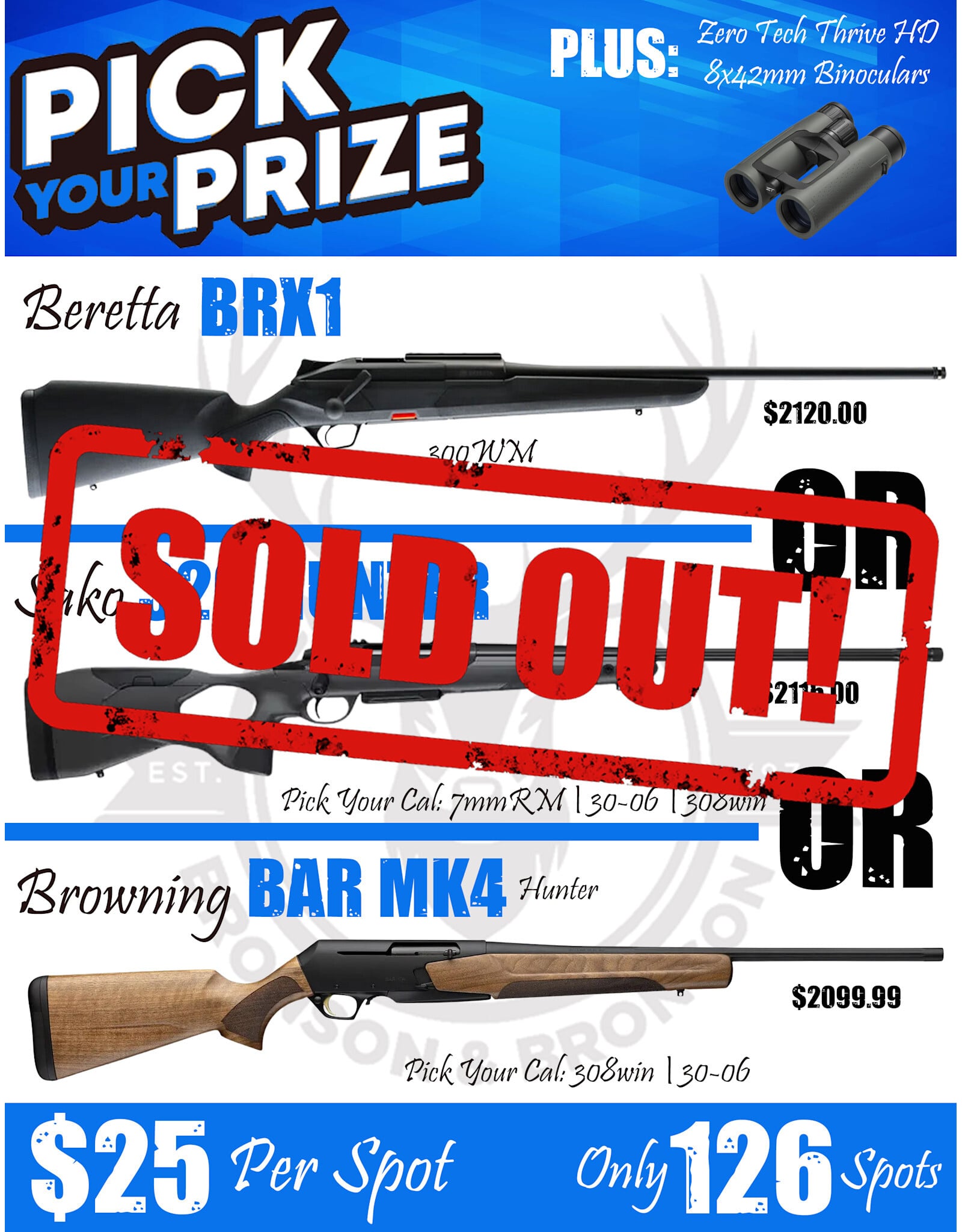DRAW #1885 - Pick Your Prize - Beretta, Sako OR Browning!