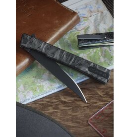 Ocaso Ocaso Knives Demko 10ETB Solstice Executive Liner Lock Flipper Knife 3.5" S35VN Black Drop Point Blade, Topographic Engraved Black Titanium Handles